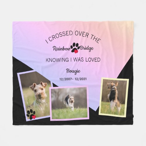 Rainbow Bridge Fold Over Pet Name Photo Fleece Blanket