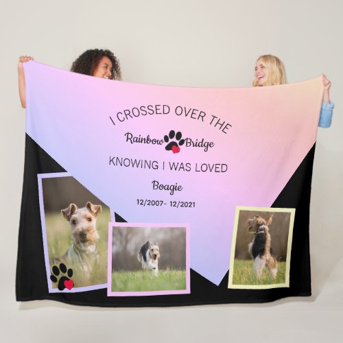 Rainbow Bridge Fold Over Pet Name Photo Large Fleece Blanket