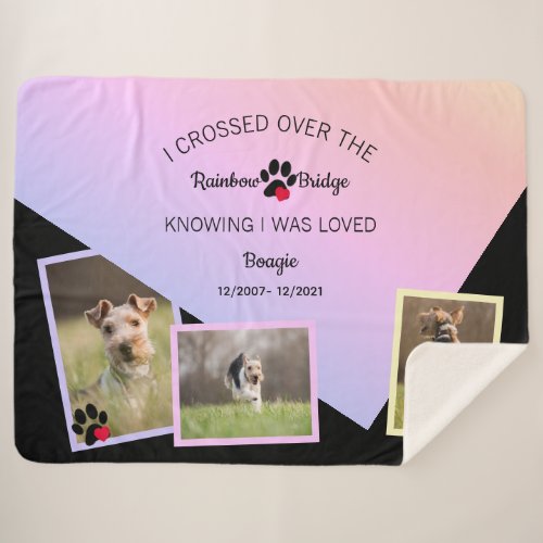 Rainbow Bridge Fold Over Pet Name Photo Large Sherpa Blanket