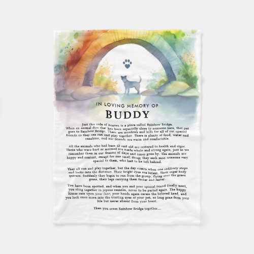 Rainbow Bridge Fully Custom Text Dog Memorial Fleece Blanket
