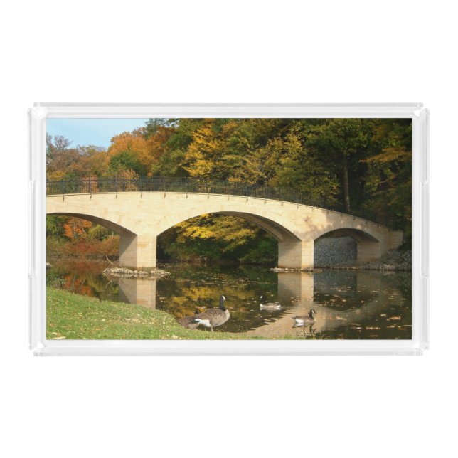 Rainbow Bridge in Fall at Grove City College Acrylic Tray (Front)