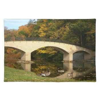 Rainbow Bridge In Fall At Grove City College Cloth Placemat by mlewallpapers at Zazzle