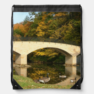 Rainbow Bridge in Fall at Grove City College Drawstring Bag