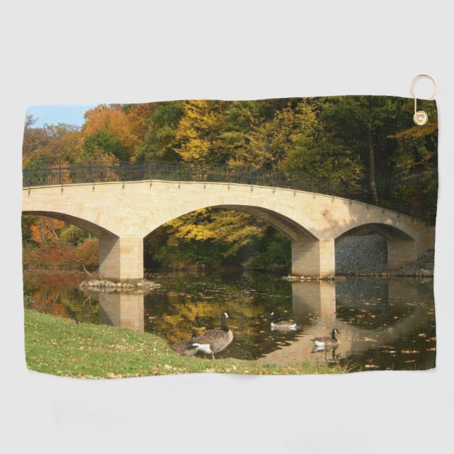Rainbow Bridge in Fall at Grove City College Golf Towel (Horizontal)
