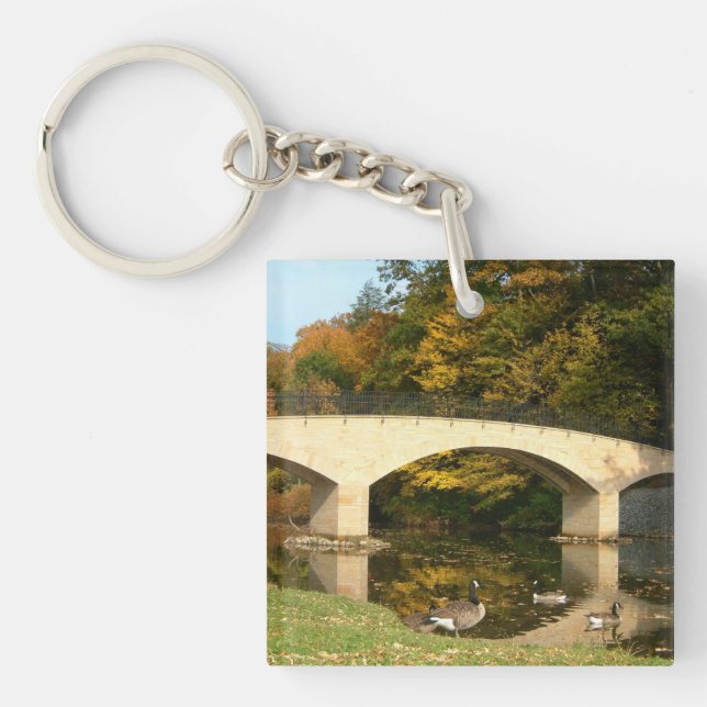 Rainbow Bridge in Fall at Grove City College Keychain (Front)