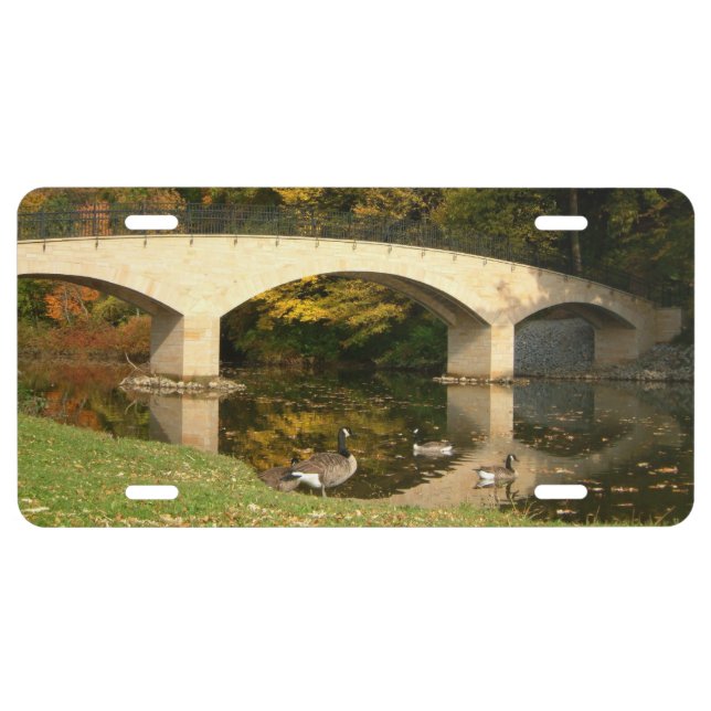 Rainbow Bridge in Fall at Grove City College License Plate (Front)