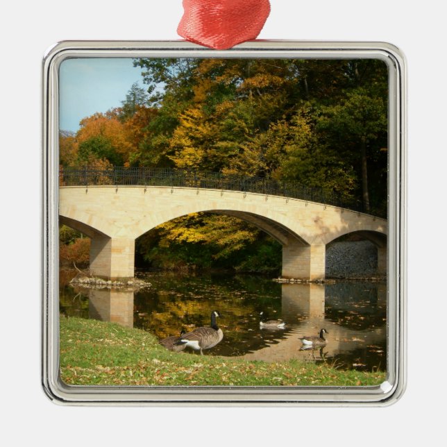 Rainbow Bridge in Fall at Grove City College Metal Ornament (Front)