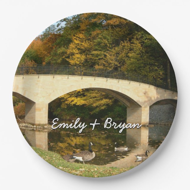 Rainbow Bridge in Fall at Grove City College Paper Plates (Front)