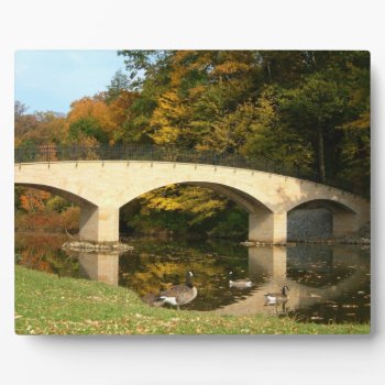 Rainbow Bridge In Fall At Grove City College Plaque by mlewallpapers at Zazzle
