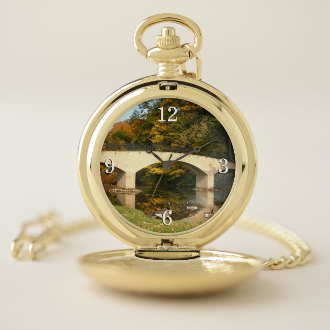 Rainbow Bridge in Fall at Grove City College Pocket Watch (Inside)