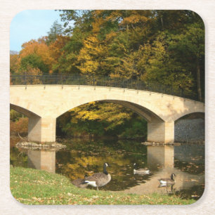 Rainbow Bridge in Fall at Grove City College Square Paper Coaster