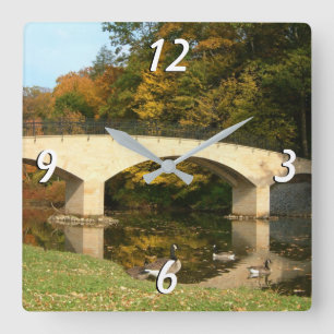 Rainbow Bridge in Fall at Grove City College Square Wall Clock