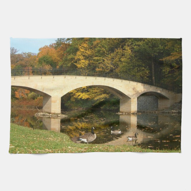 Rainbow Bridge in Fall at Grove City College Towel (Horizontal)
