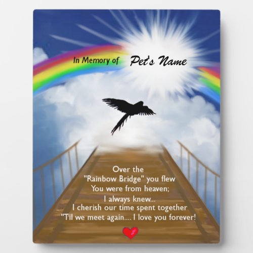 Rainbow Bridge Memorial Poem for Birds Plaque