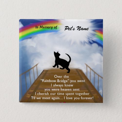 Rainbow Bridge Memorial Poem for Cats Pinback Button