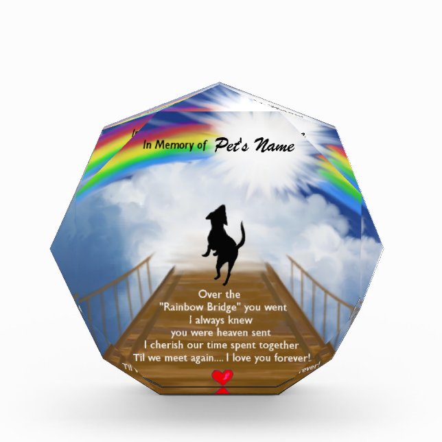 Rainbow Bridge Memorial Poem for Dogs Acrylic Award (Front)