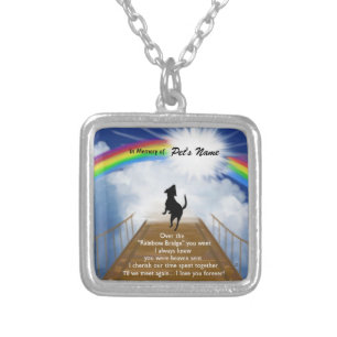 Rainbow Bridge Memorial Poem for Dogs Silver Plated Necklace