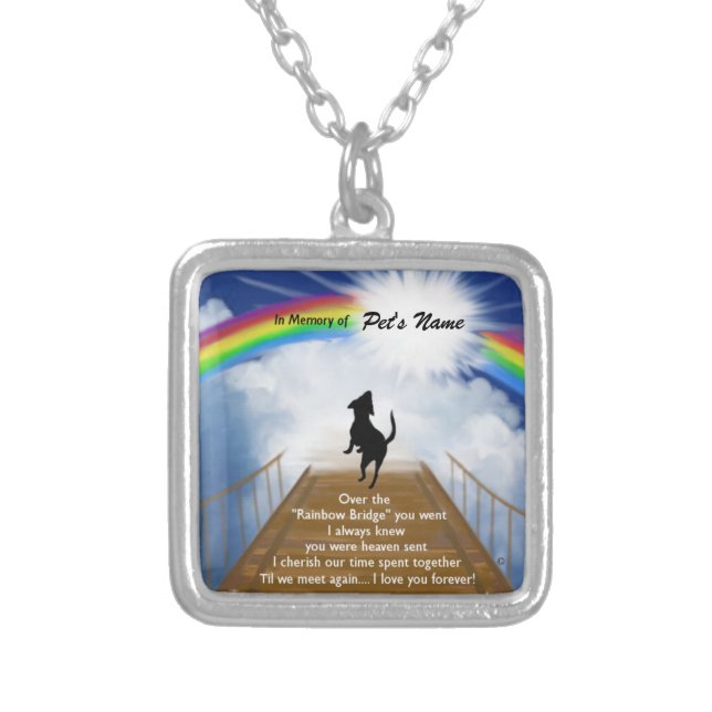 Rainbow Bridge Memorial Poem for Dogs Silver Plated Necklace (Front)