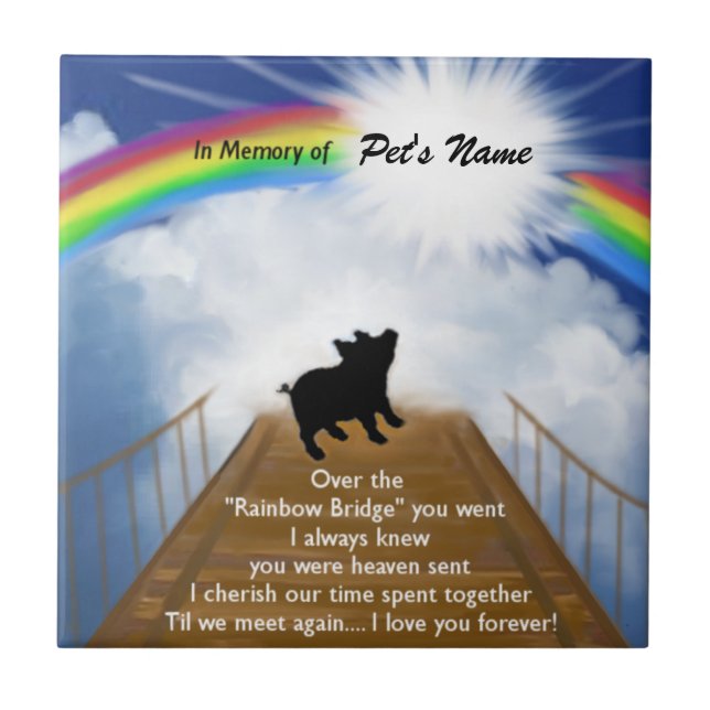 Rainbow Bridge Memorial Poem for Pigs Ceramic Tile (Front)