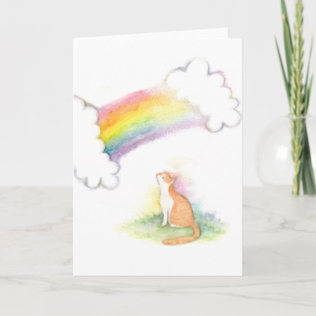 Rainbow Bridge Orange White Cat Sympathy Card (Front)