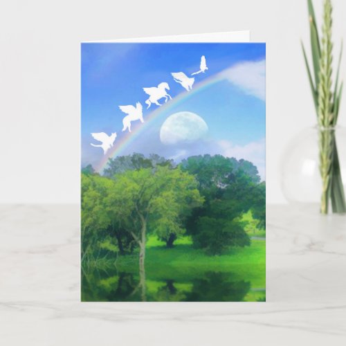 Rainbow Bridge Over Oak Tree Pet Sympathy Card