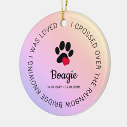 Rainbow Bridge Paw Print Personalized Pet Memorial Ceramic Ornament