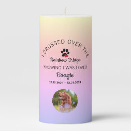 Rainbow Bridge Paw Print Photo Pet Memorial Pillar Candle