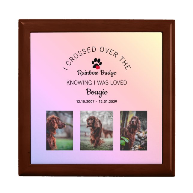 Rainbow Bridge Paw Print Photos Pet Memorial Box (Front)