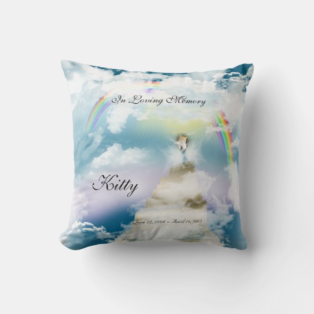 Rainbow Bridge Pet Cat Memorial Throw Pillow (Front)