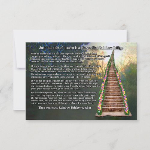 Rainbow Bridge Pet Loss Sympathy Card Custom Announcement