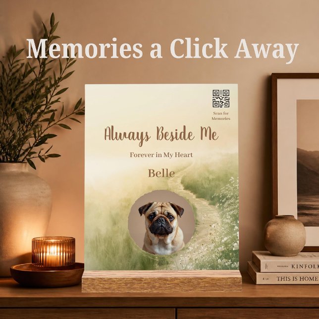 Rainbow Bridge Pet Memorial Acrylic with QR Code Sign (Personalized pet memorial acrylic block with photo and QR code honoring your beloved companion.)