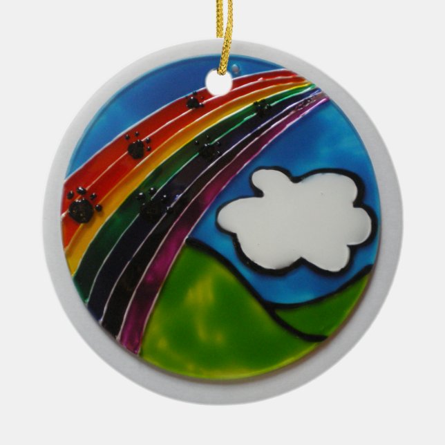 Rainbow Bridge Pet Memorial Ceramic Ornament (Front)