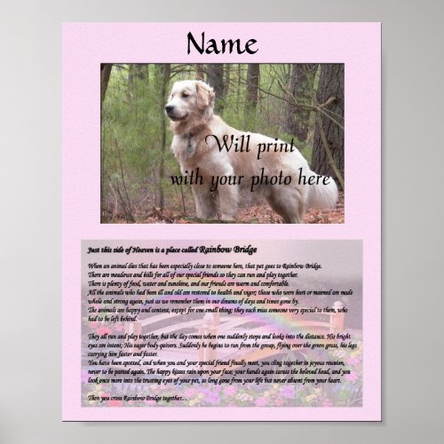 Rainbow Bridge Pet Memorial Pink Poster