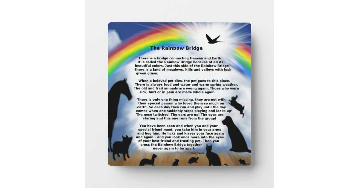 Rainbow Bridge pet memorial poem Plaque | Zazzle.com