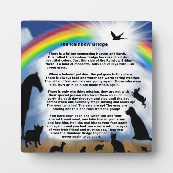 Rainbow Bridge Pet Memorial Poem Plaque Zazzle Com