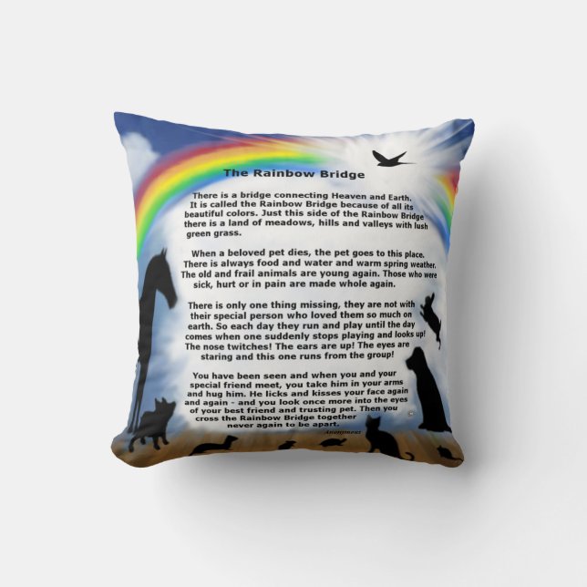 Rainbow Bridge pet memorial poem Throw Pillow (Front)