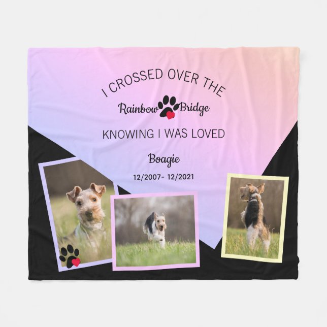 Rainbow Bridge Pet Remembrance Name & Photo Fleece Blanket (Front (Horizontal))