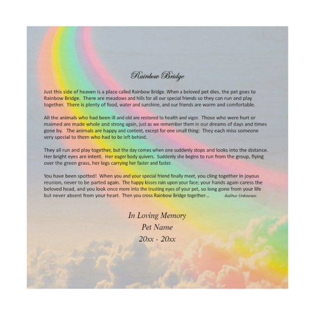 Rainbow Bridge Pet Sympathy Wood Wall Art, FEMALE Wood Wall Decor (Front)