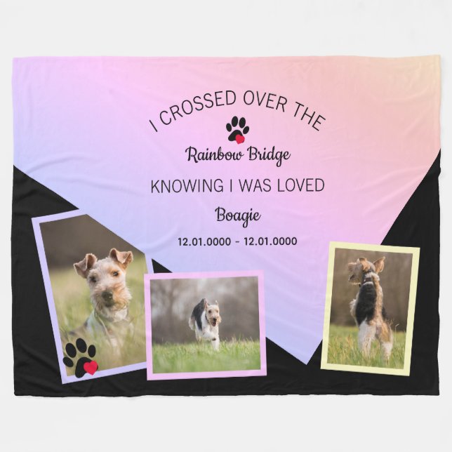 Rainbow Bridge Photo Pet Memorial Fleece Blanket (Front (Horizontal))
