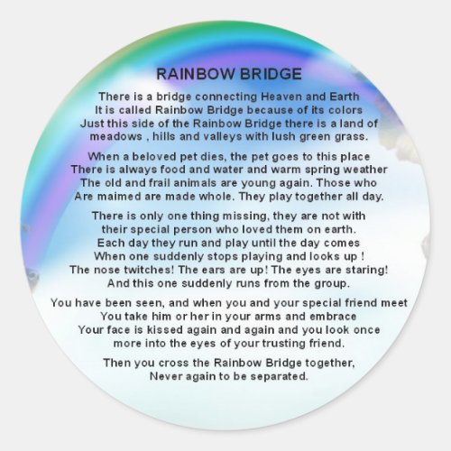 Rainbow Bridge Poem Classic Round Sticker
