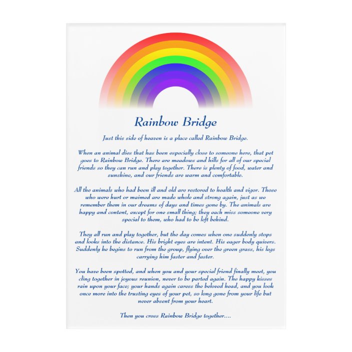 rainbow bridge poem for loss of pet acrylic print zazzlecom