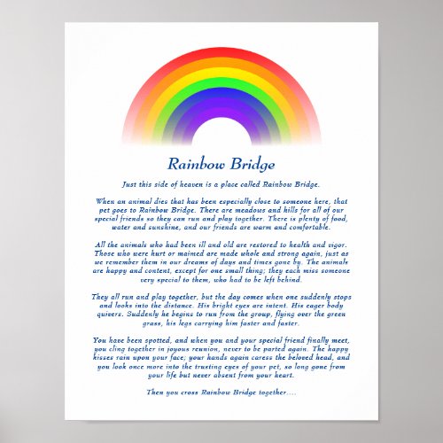 Rainbow Bridge Poem for Loss of Pet Poster