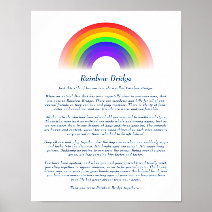 Rainbow Bridge Poem for Loss of Pet Poster | Zazzle