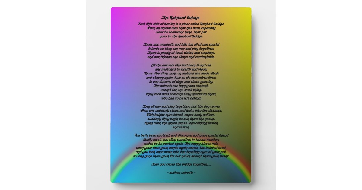 rainbow bridge poem plaque zazzlecom