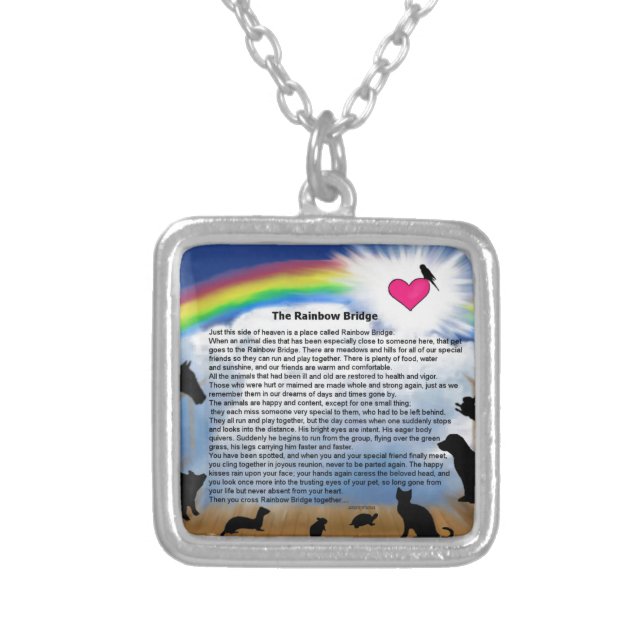 Rainbow Bridge Poem Silver Plated Necklace (Front)