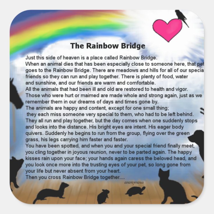 Rainbow Bridge Poem Square Sticker | Zazzle