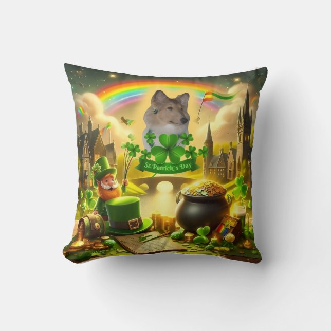 Rainbow Bridge Sable Collie on St. Patrick's Day Throw Pillow (Front)