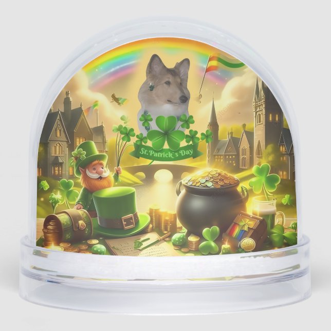 Rainbow Bridge Sable Collie St. Patrick's Snow Globe (Front)