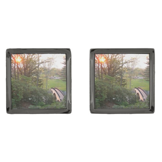 Rainbow Bridge Sunset at Grove City College Gunmetal Finish Cufflinks (Front)