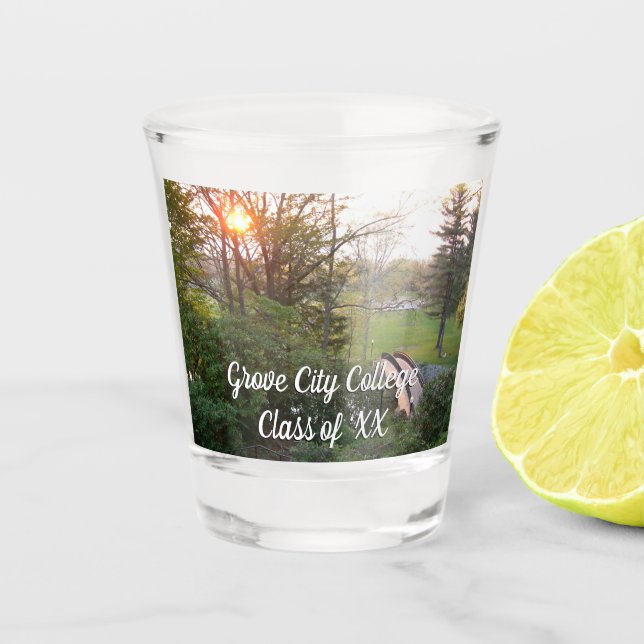 Rainbow Bridge Sunset at Grove City College Shot Glass (Front)